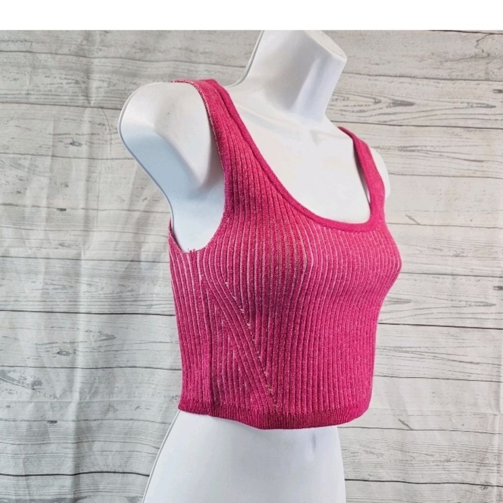 Wild Fable Womens Knit Crop Top Sz XxSmall Pink Ribbed Scoop Neck Sleeveless